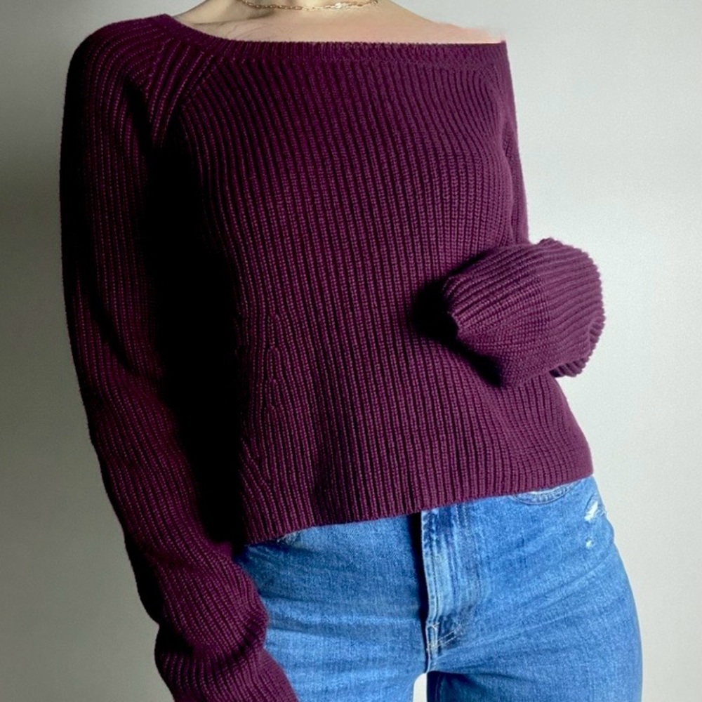 LIMITED‎ Cropped Maroon Burgundy Berry Ribbed Knit Pullover Sweater Large